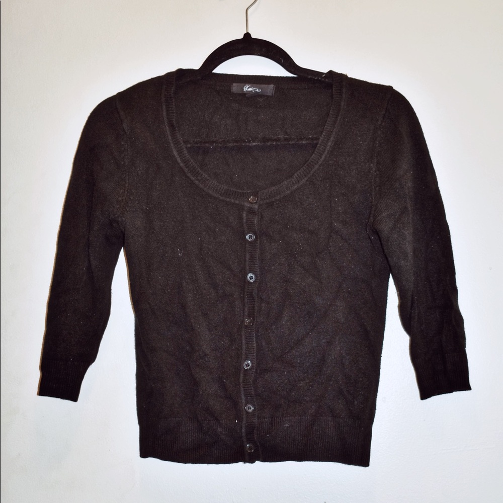 Forever 21 3/4 Sleeve Button Up Black Cardigan